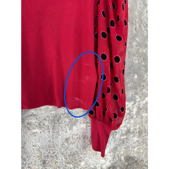 On twelfth Plus Size 3X Ribbed Polka Dot Square Neck Blouse Red Long Sleeve Top - Picture 2 of 10